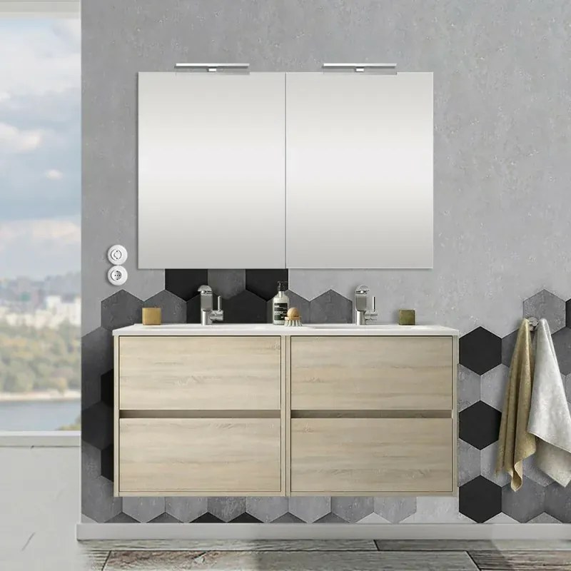 Mobile bagno sospeso 120 cm rovere juta con 4 cassetti Mavi