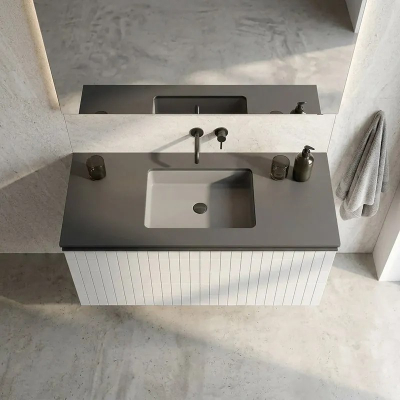 Mobile da bagno sospeso sotto lavaboPixel grid1 cassetto L 80 x H 40 x P 45.5 cm bianco laccato opaco, con maniglia alluminio brillante