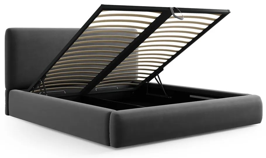 Letto matrimoniale imbottito grigio scuro con contenitore e doghe 160x200 cm Colonel - Cosmopolitan Design