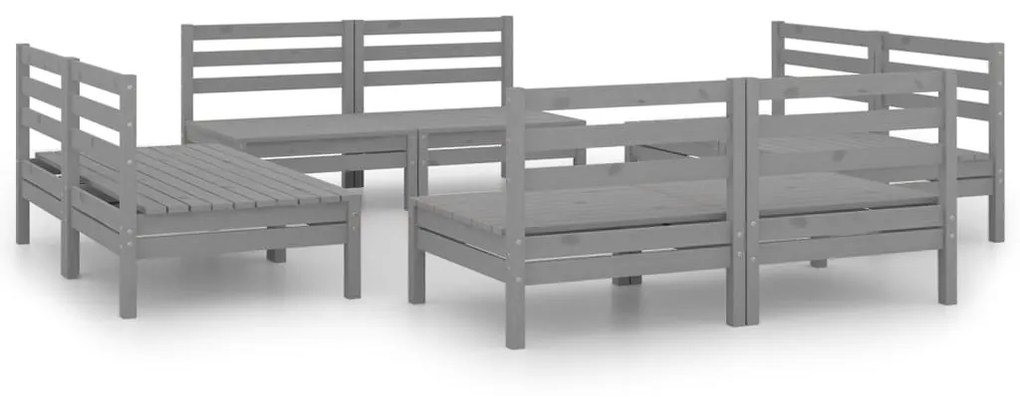 Set divani da giardino 8 pz grigio in legno massello di pino