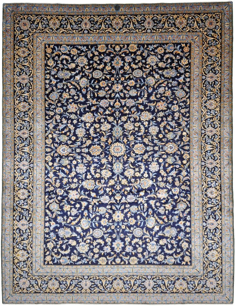 Kashan Tappeto persiano 380x270 Blu (Iran) Annodato A Mano