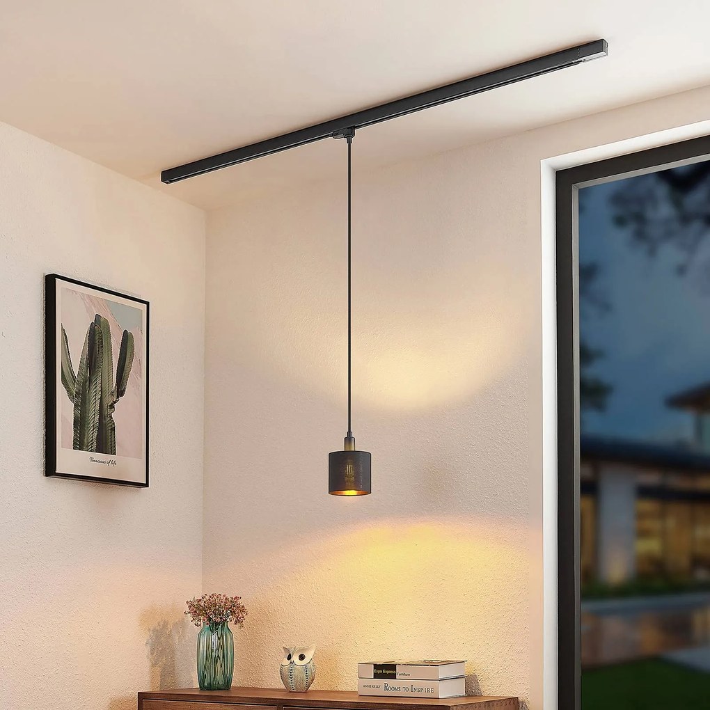 Arcchio Heleni a sospensione binario nero-oro 12cm, Nero, Soggiorno / Sala da pranzo, Tessuto / Stoffa / Seta, Moderno