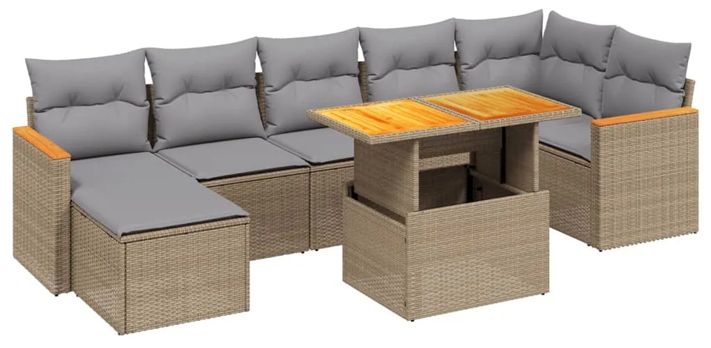 Set divano da giardino 8 pz con cuscini beige in polyrattan