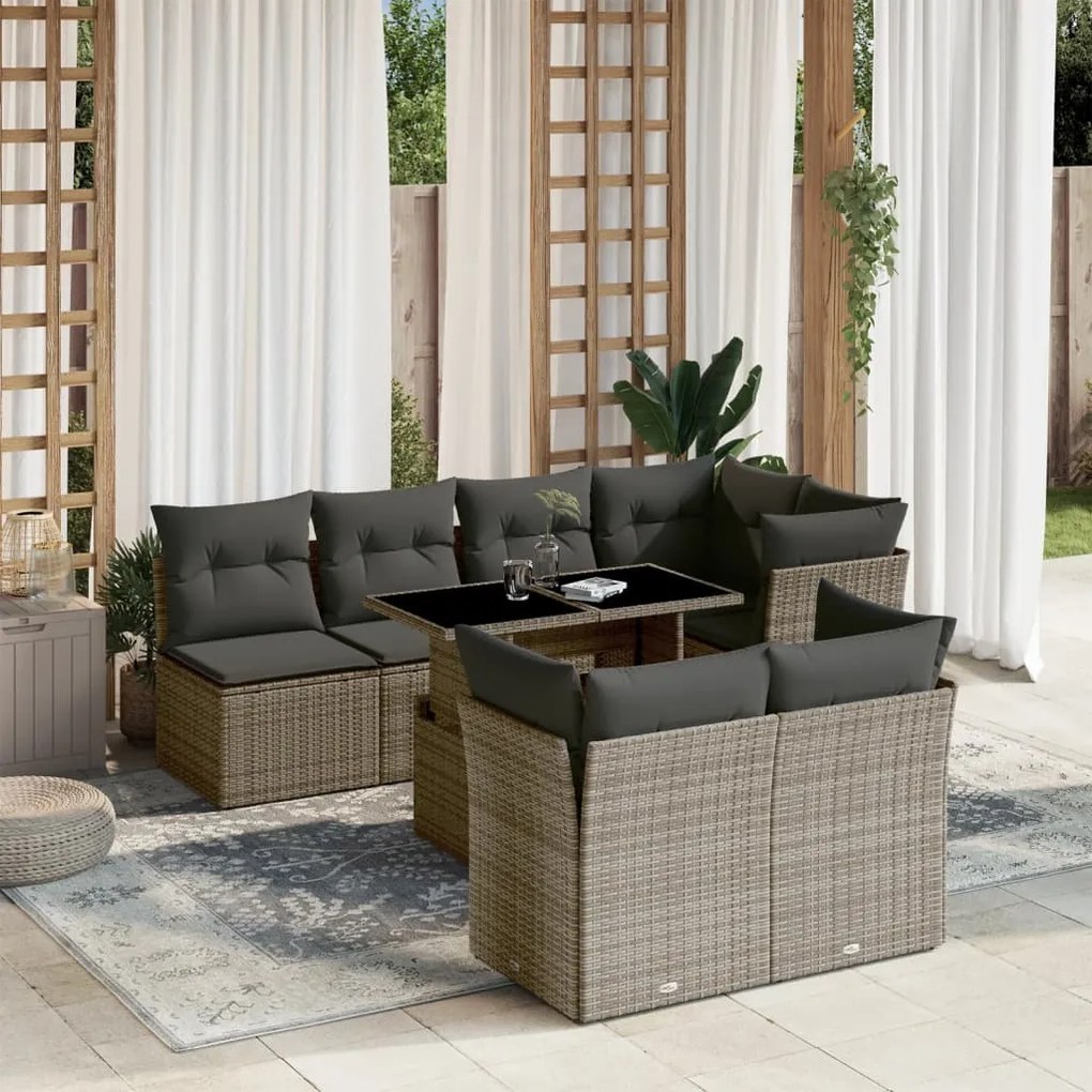 Set divano da giardino 8 pz con cuscini grigio in polyrattan