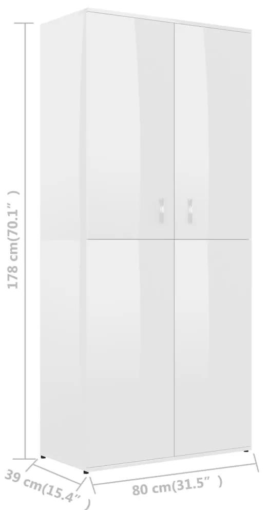 Scarpiera Bianco Lucido 80x39x178 cm in Legno Multistrato