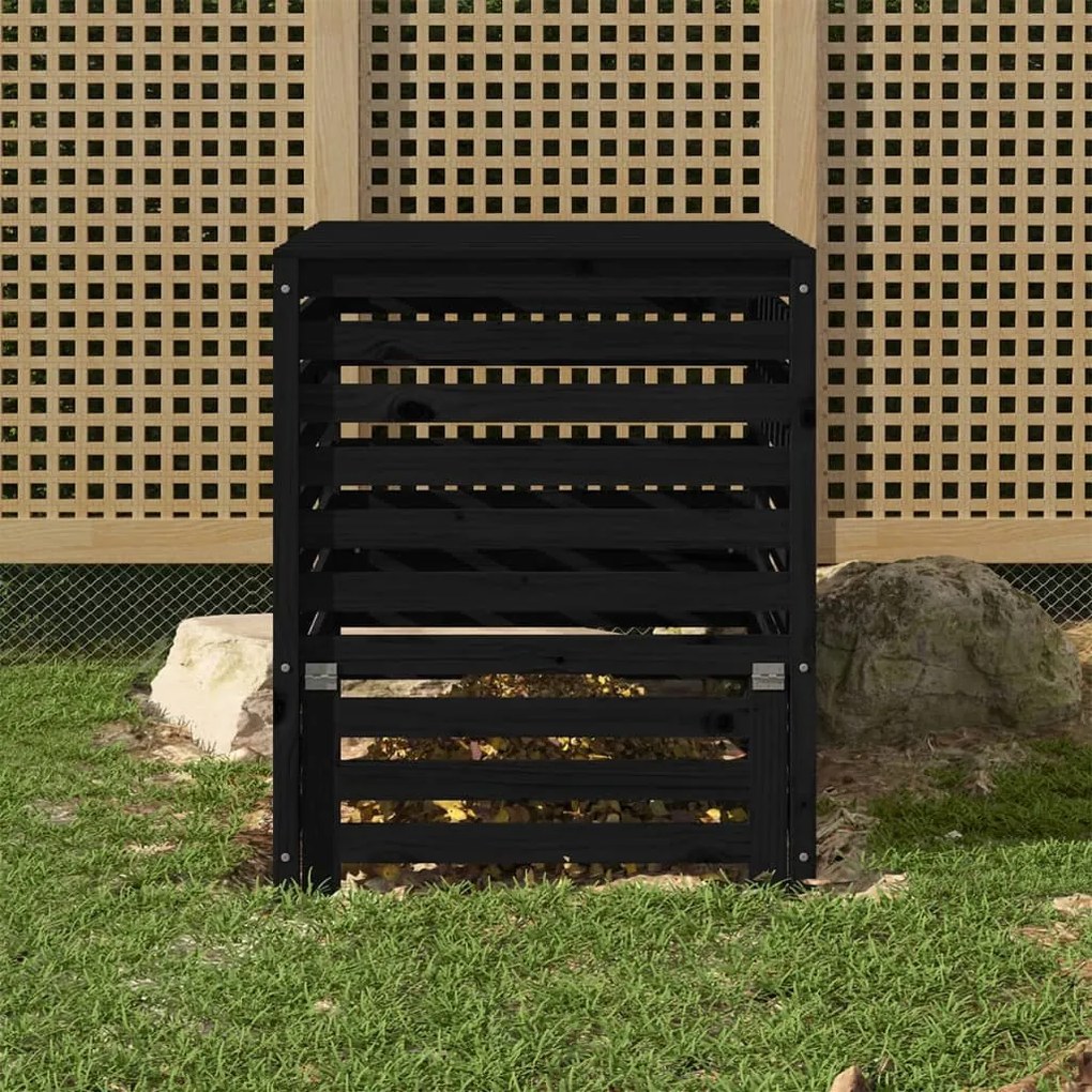 Compostiera Nera 82,5x82,5x99,5 Cm İn Legno Massello Di Pino /