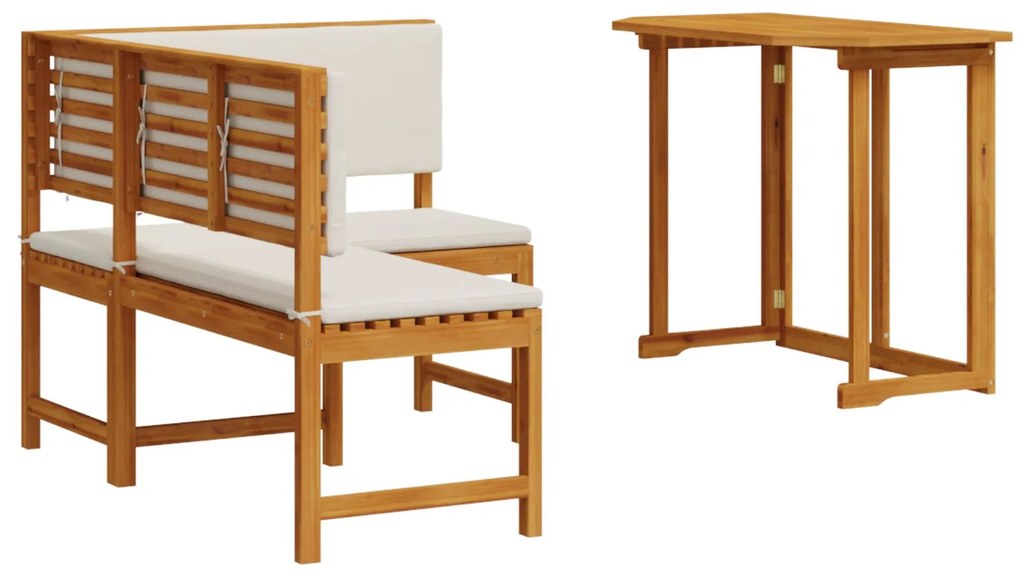 Set da pranzo da giardino 2 pezzi con cuscini in legno massello di acacia