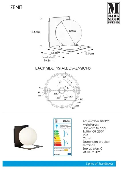 Markslöjd 107495 - Applique da bagno ZENIT 1xG9/18W/230V IP44