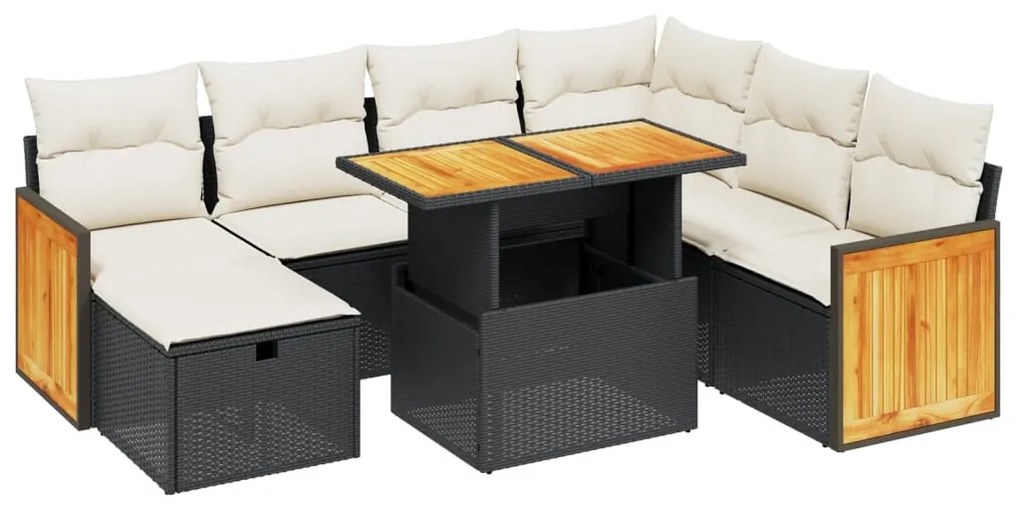 Set divani da giardino con cuscini 8 pz nero in polyrattan