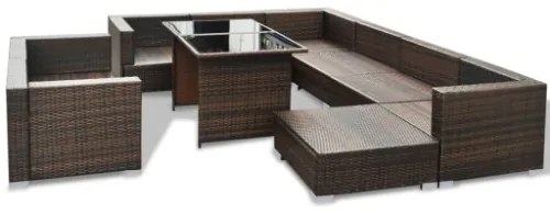 Set Divani da Giardino 10 pz con Cuscini in Polyrattan Marrone