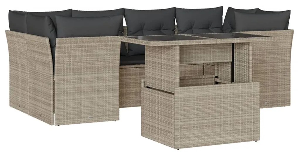 Set divani da giardino 7pz con cuscini grigio chiaro polyrattan