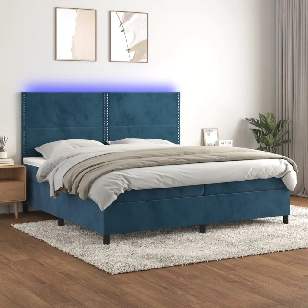 Letto a molle con materasso e led blu scuro 200x200 cm