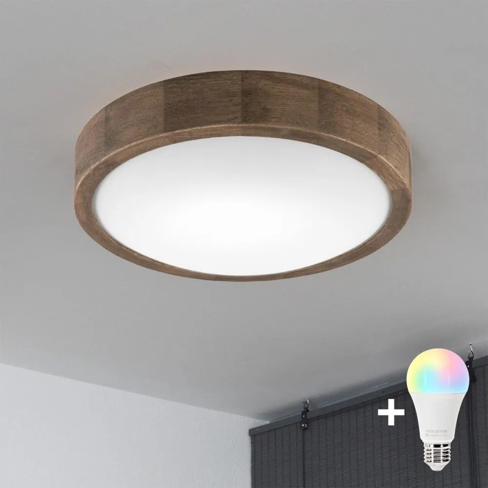 Brilagi-LED RGBW Plafoniera dimmerabile CARVALHO SLIM 1xE27/9W/230V Wi-Fi rovere Ø 27 cm