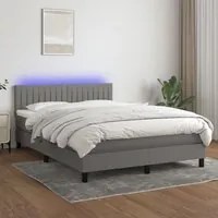 Letto a Molle Materasso e LED Grigio Scuro 140x190cm in Tessuto 3133310