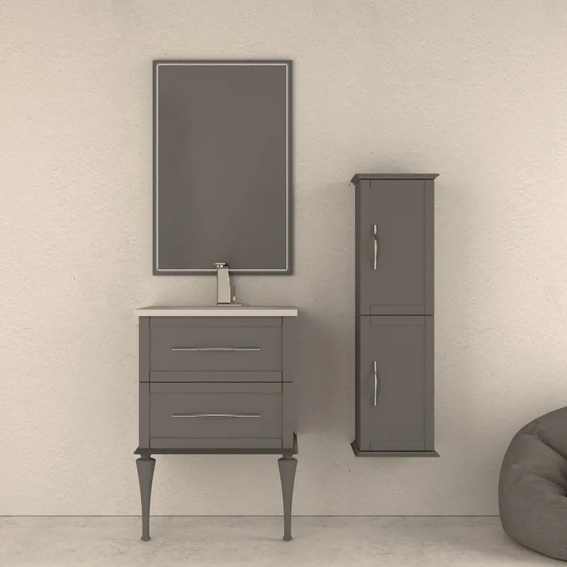 Mobile da bagno sotto lavabo BADEN HAUS TIFFANY grigio laccato opaco L 60 x H 55 x P 46 cm 2 cassetti, lavabo non incluso
