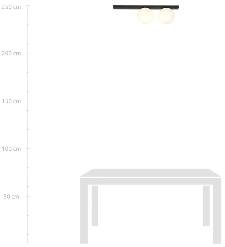 Plafoniera Moderna 2 Luci Fit Barra In Acciaio Nero E Sfere Di Vetro Opale