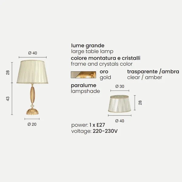 Lampada da tavolo CECILIA 40x71 cm in cristallo Ambra