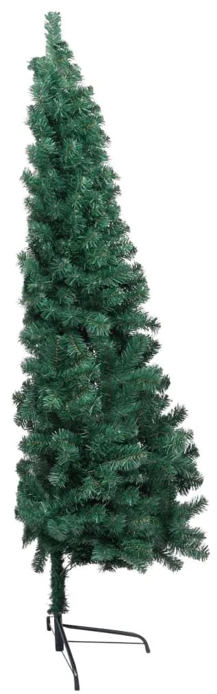 Albero di Natale a Metà Preilluminato con Palline Verde 210 cm
