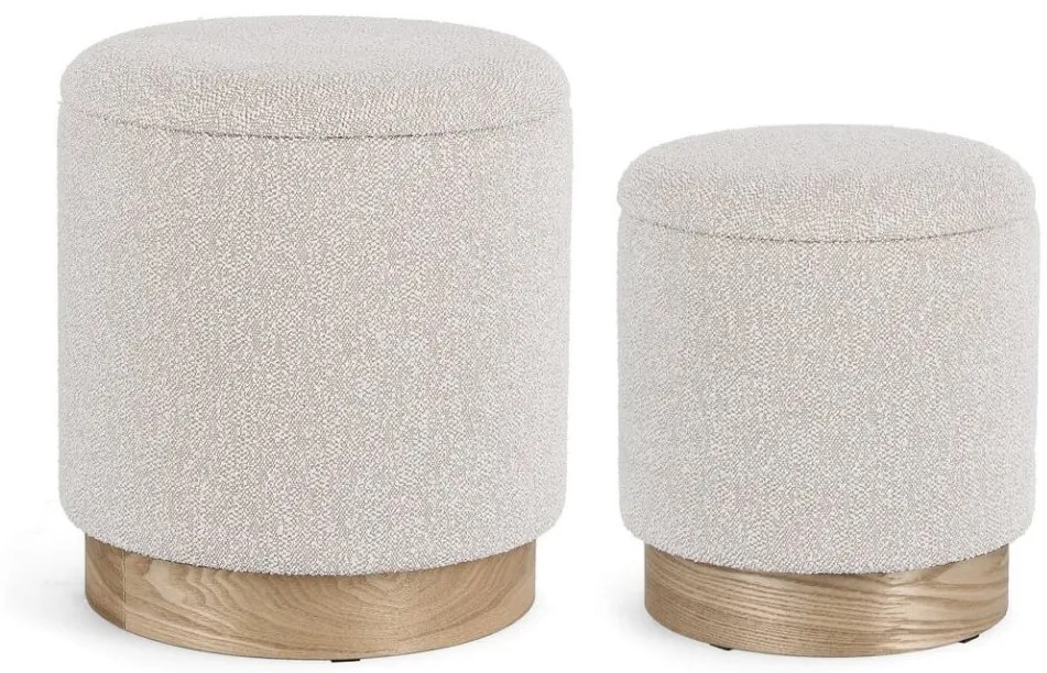 Set di 2 Pouf contenitore ZOYA grigio chiaro e legno di frassino