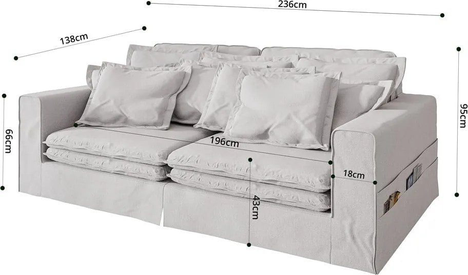 Divano bianco 236 cm Nora – Ropez