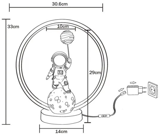 Zuma Line EX04F307U-1 - Lampada da tavolo LED ASTRONAUT LED/4W/5V nero