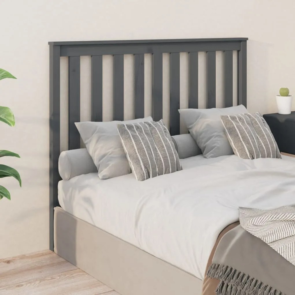 Testiera Per Letto Grigia 126x6x101cm İn Legno Massello Di Pino /