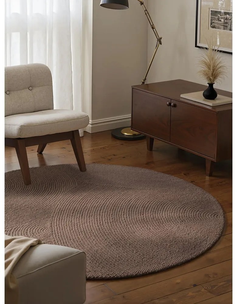 Tappeto rotondo grigio tortora in lana tessuto a mano ø 120 cm Eleni Taupe – Hanse Home