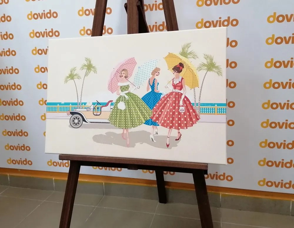 Quadro su tela – Signore retrò con ombrelli
