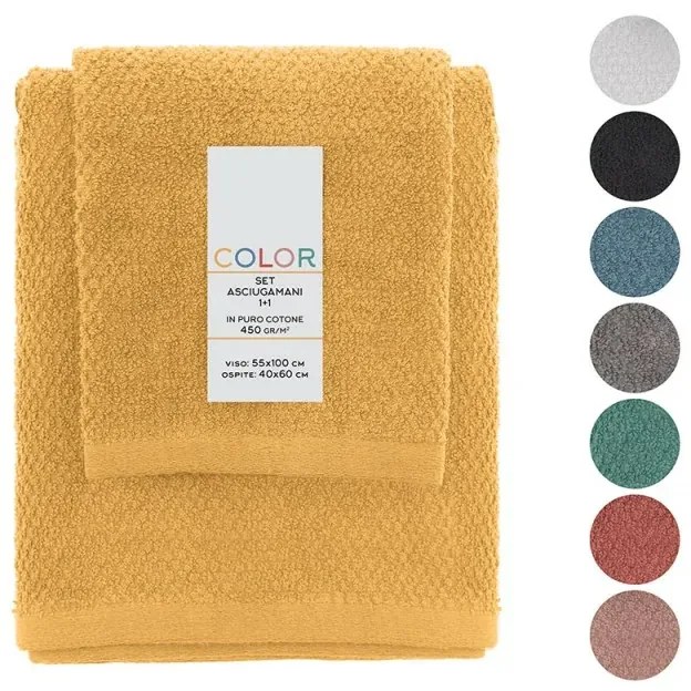 Set asciugamani bagno giallo per viso e ospite in cotone puro Spring