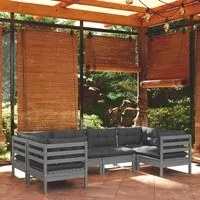 Set Divani da Giardino 6 pz con Cuscini Grigi Massello di Pino cod mxl 49999