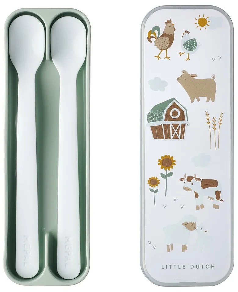 Posate di plastica per bambini in bianco e verde chiaro 2 pz. Little farm - Mepal