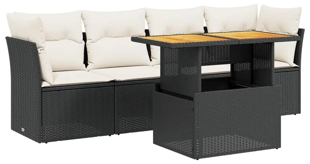 Set divani da giardino 5 pz con cuscini in polyrattan nero