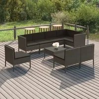 Set Divani da Giardino 9 pz con Cuscini in Polyrattan Grigio cod mxl 41962