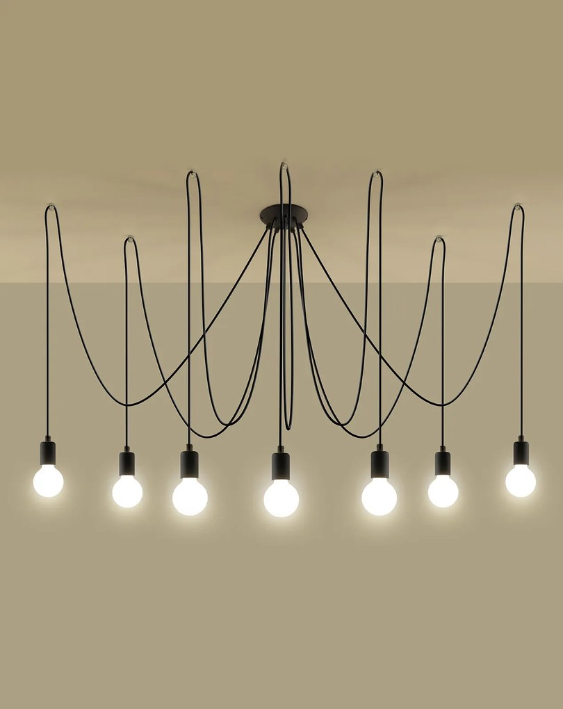 Lampadario a Sospensione 7xE27 EDISON 7 in Acciaio Nero