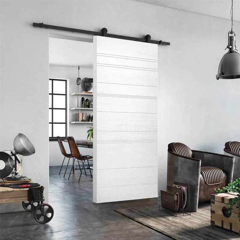 Porta scorrevole reversibile Mast Incisa in mdf bianco, L 93 x H 212 cm, con binario Industrial