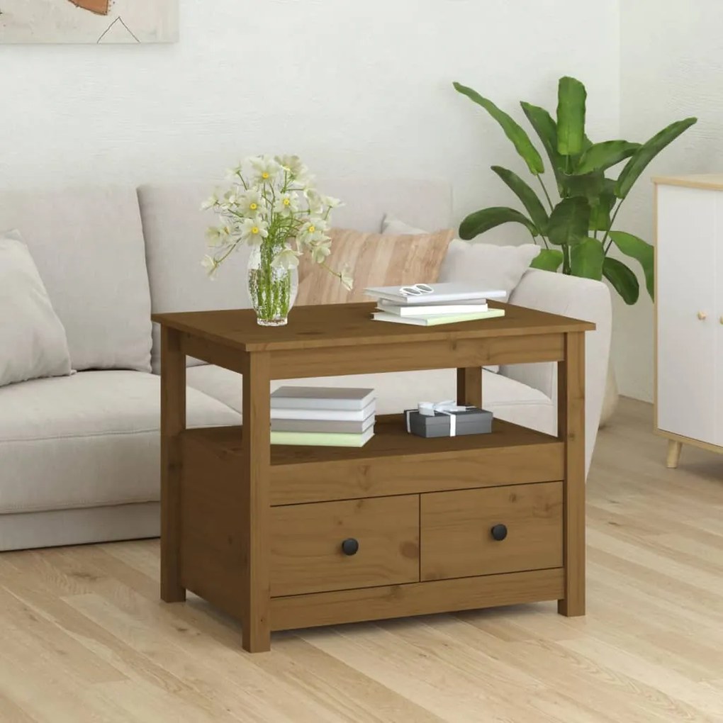 Tavolino Da Salotto Ambra 71x49x55 Cm İn Legno Massello Di Pino /