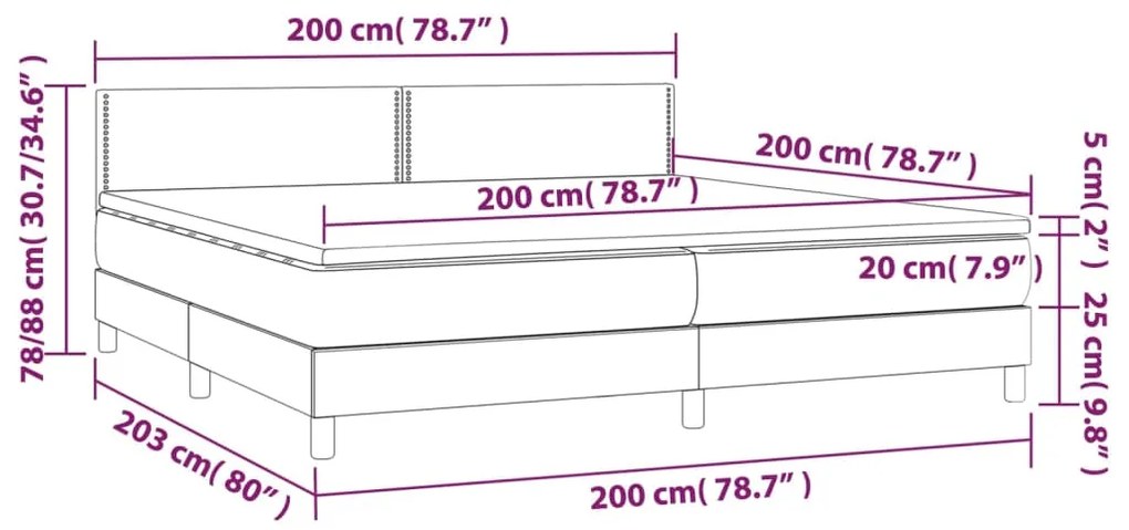 Letto a Molle Materasso e LED Grigio Chiaro 200x200 cm Tessuto