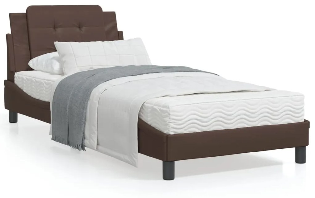 Letto con materasso marrone 90x190 cm in similpelle