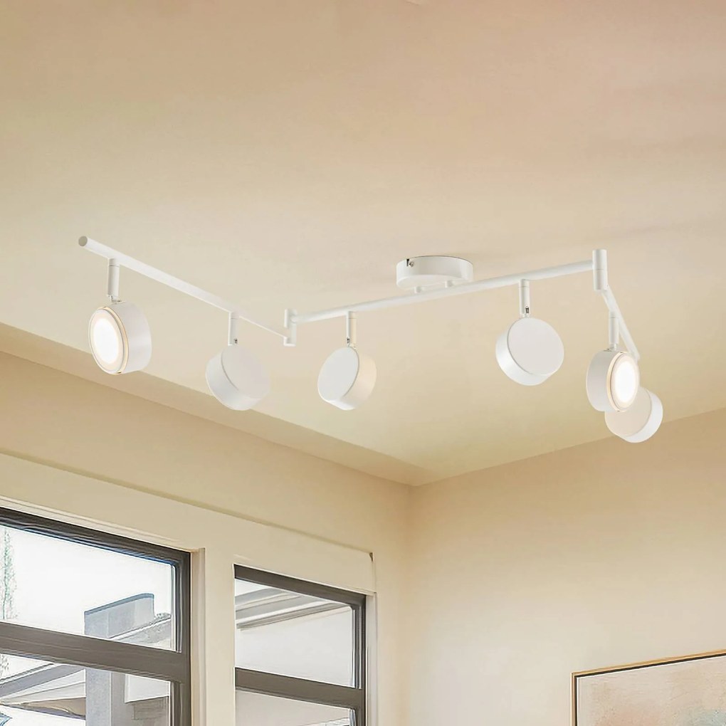 Lindby fatto Jyla, bianco, 2.700 K, a 6 luci, GX53 Jyla Lindby, dimmerabile, Bianco / Opale, Studio / Ufficio, Metallo, Moderno, Faretto