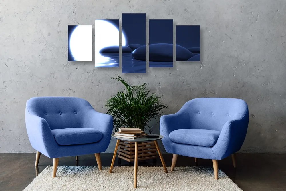 Quadri 5 pezzi – Splendide pietre Zen e luna piena