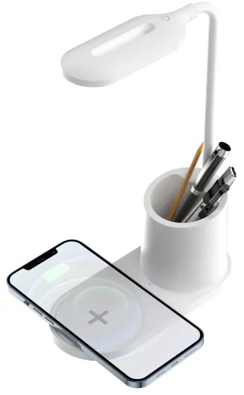 Lampada da tavolo LED LED/3W/5V con caricatore wireless bianco