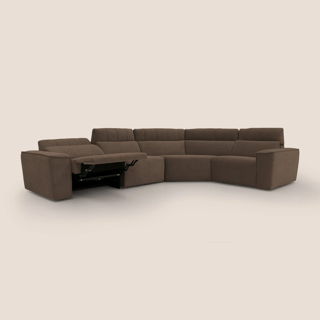Clark Divano modulare angolare REVERSIBILE con opzione relax elettrico in tessuto smacchiabile impermeabile T17 marrone