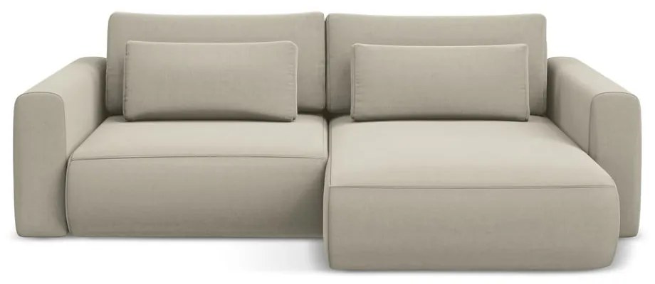 Divano angolare beige allungabile/con contenitore (con penisola a destra/con chaise lounge) con rivestimento in velluto Kapua – Makamii