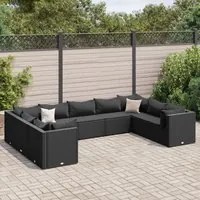 Set Salotto da Giardino con Cuscini 9pz Nero in Polyrattan 3308267