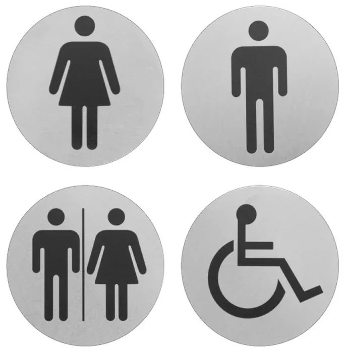 Targhetta wc disabili in alluminio spazzolato fissaggio con biadesivo