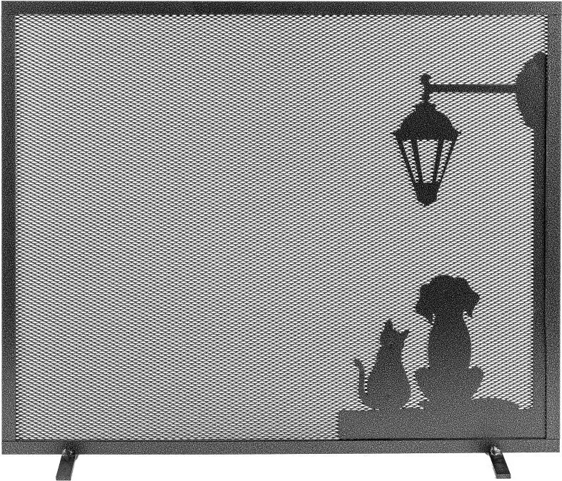 Parascintille per Camino 1 Anta 60x51cm in Ferro Verniciato Grigio Martellato...