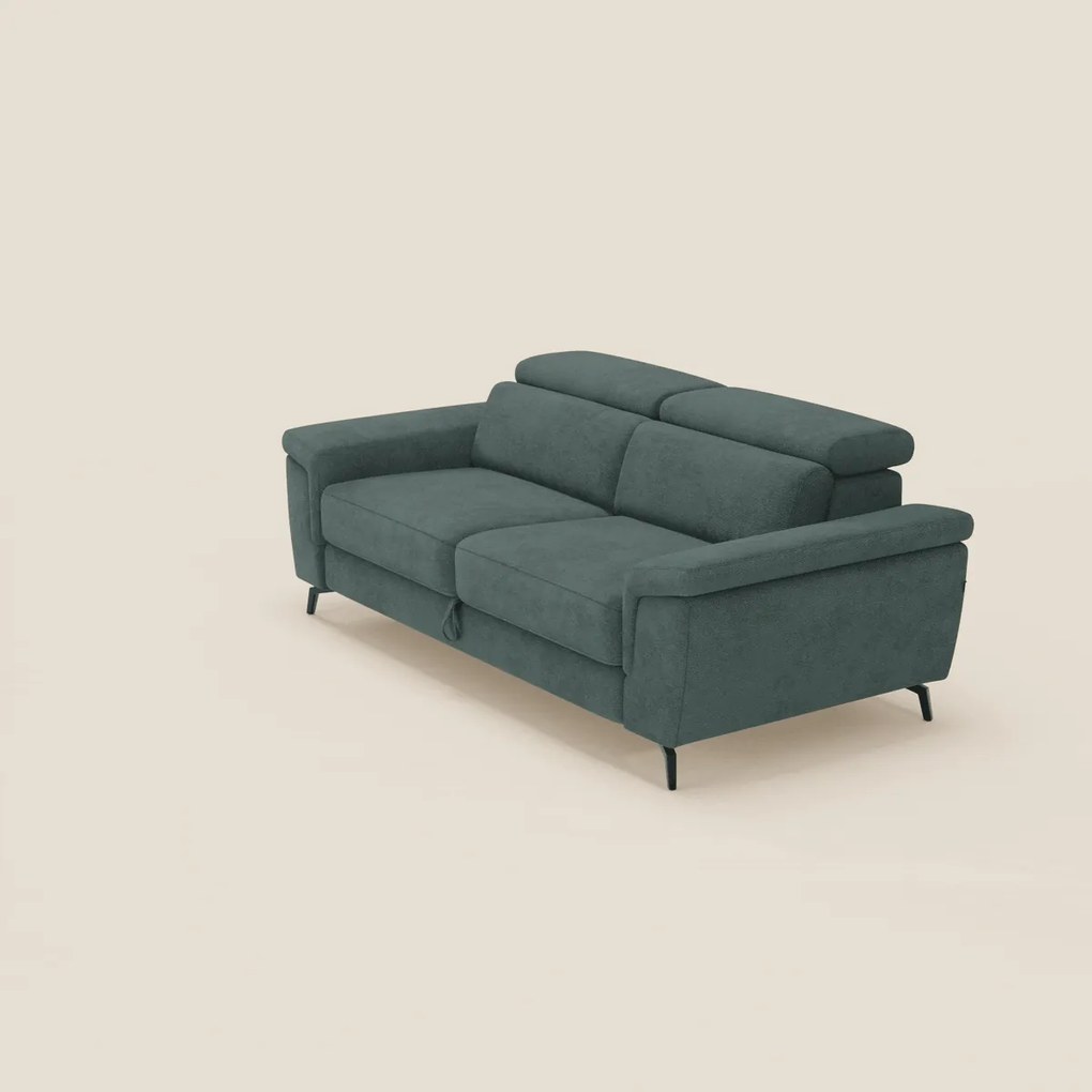 Estro Divano 3 posti con pouf estraibile - poggiatesta reclinabili in tessuto impermeabile T14 verde