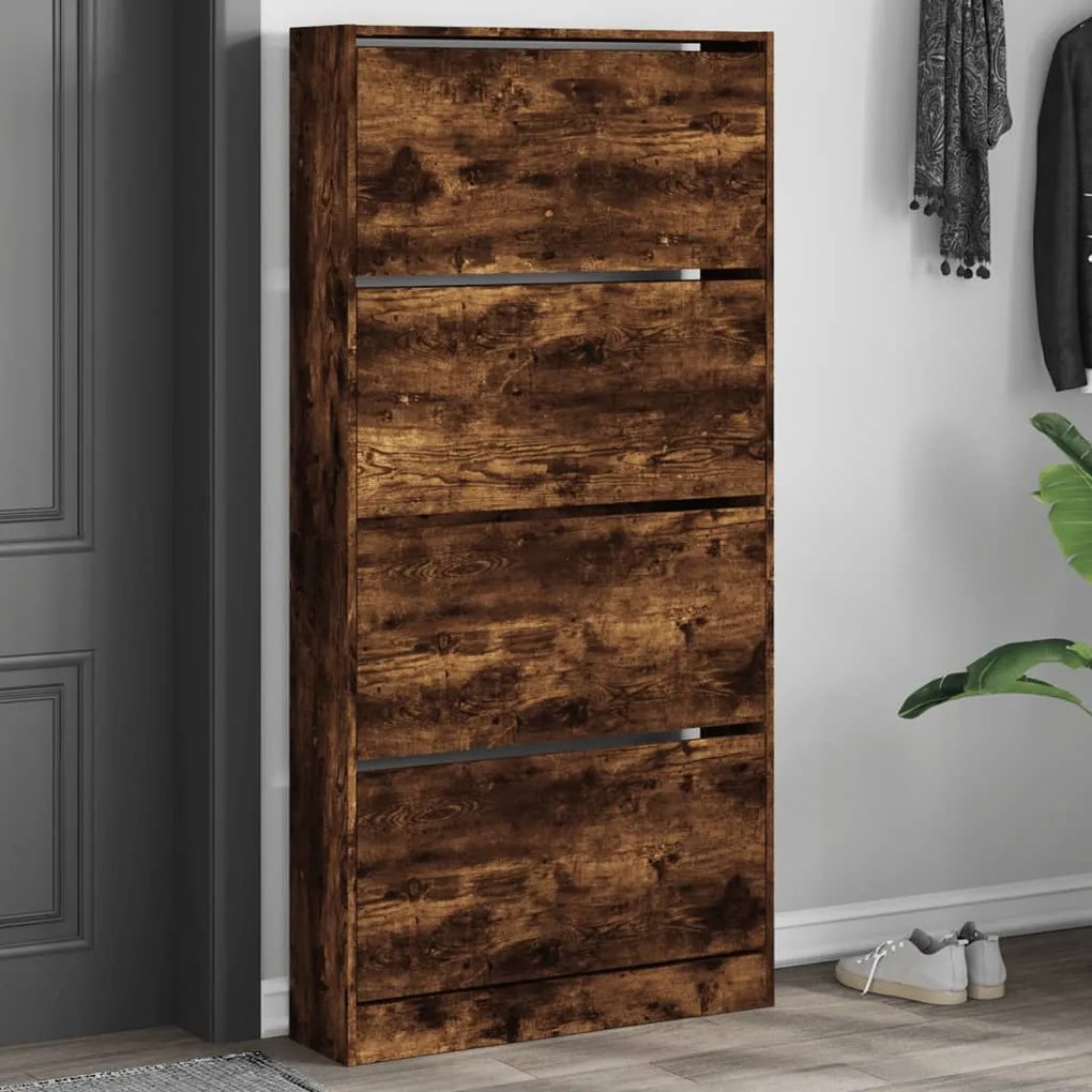 Scarpiera Con 4 Cassetti Ribaltabili Rovere Fumo 80x21x163,5 Cm /