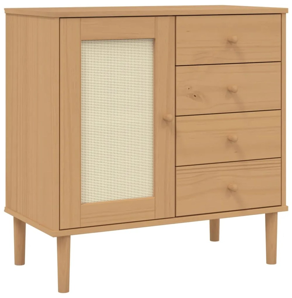 Credenza senja aspetto rattan marrone 80x40x80 cm massello pino