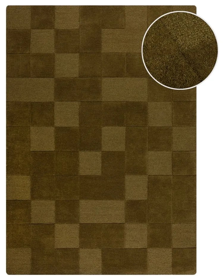 Tappeto in lana kaki tessuto a mano 200x290 cm Checkerboard - Flair Rugs